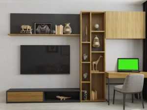 Home Hangend tv meubel met wandmontage en open rekken voor opberging in kleine slaapkamer