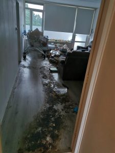 Home Ernstig vervuilde woonkamer die professioneel schoongemaakt moet worden door gespecialiseerde schoonmakbedrijven